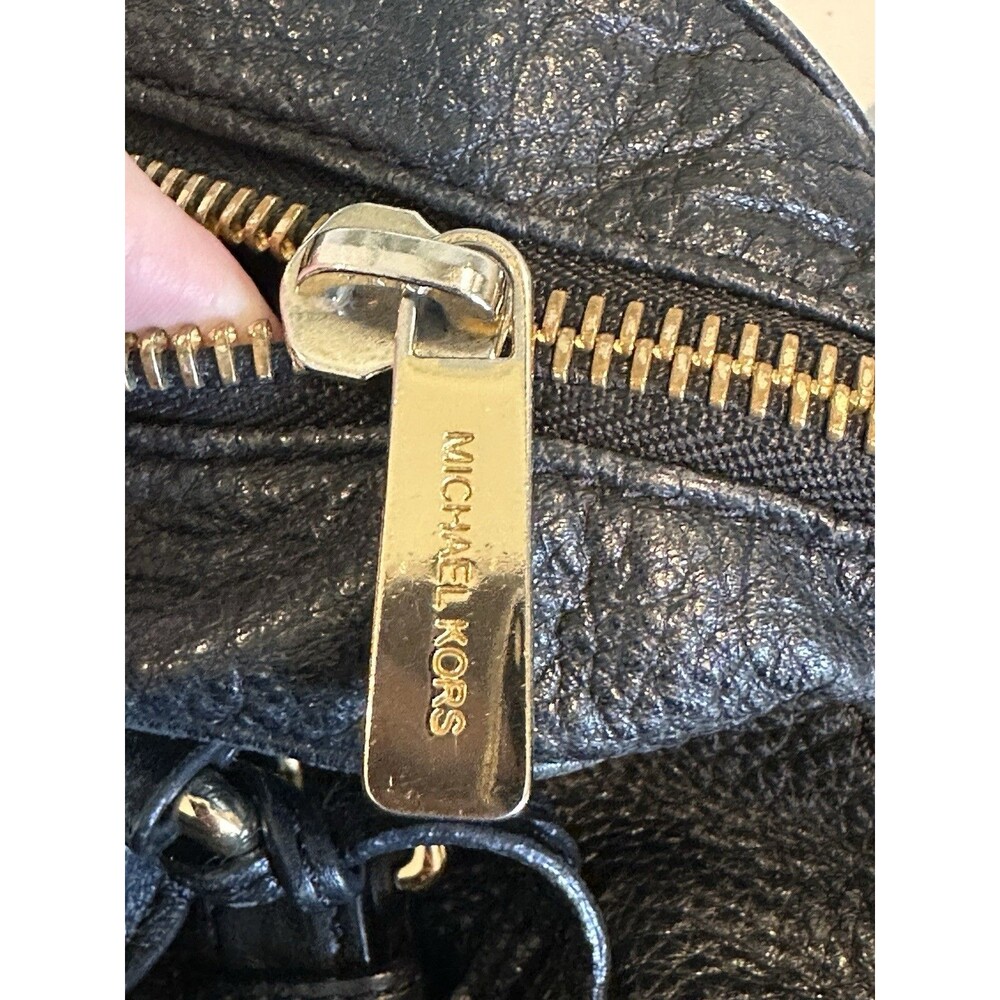 Michael Kors Bedford Black Pebbled Leather Satchel Crossbody Bag Gold Hardware - Picture 12 of 16